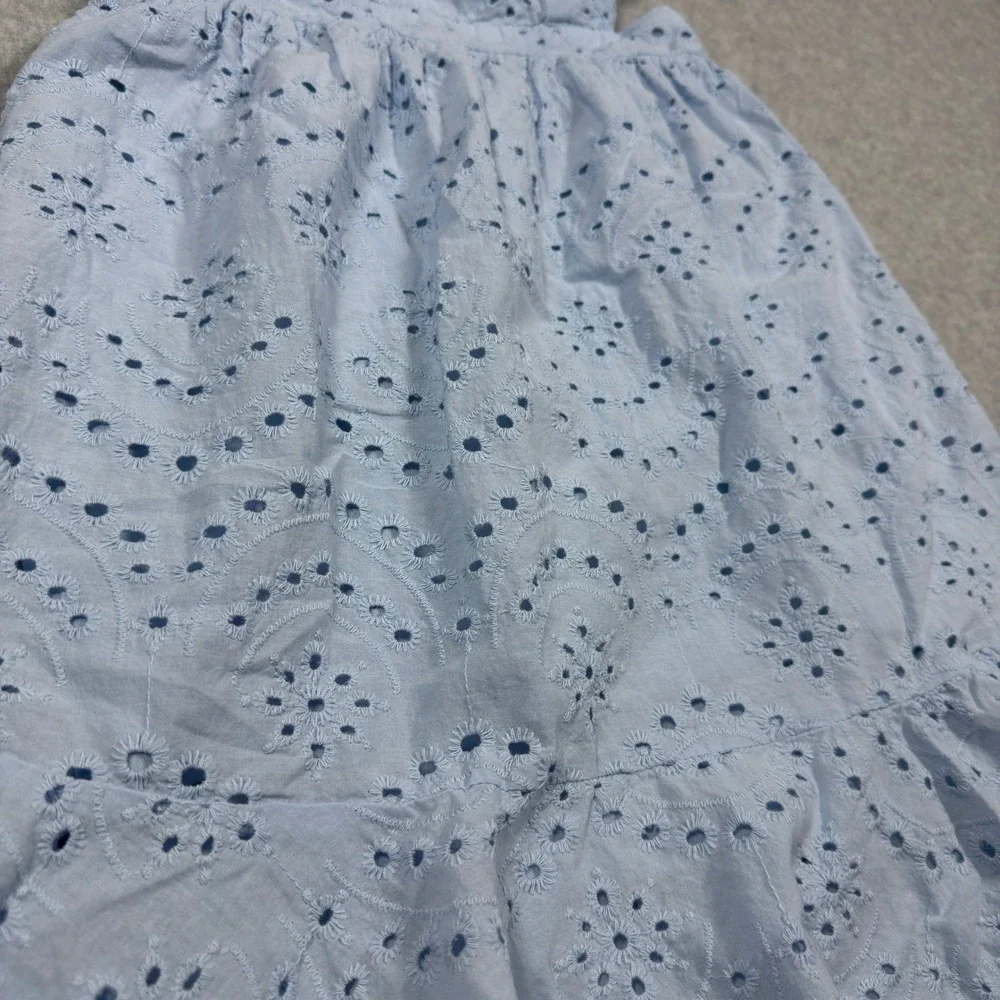 Jessica Simpson Light Blue Eyelet Cutout Ruffle Mini Dress Small Cotton